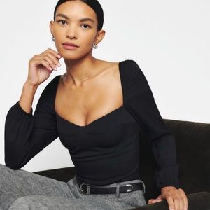 Reformation Reign Top, Size Small, Size 4, Black, long sleeve
